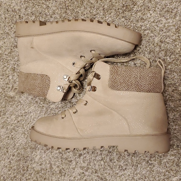 SO Lace Up Cream Sparkle Ankle Boots - Picture 2 of 5